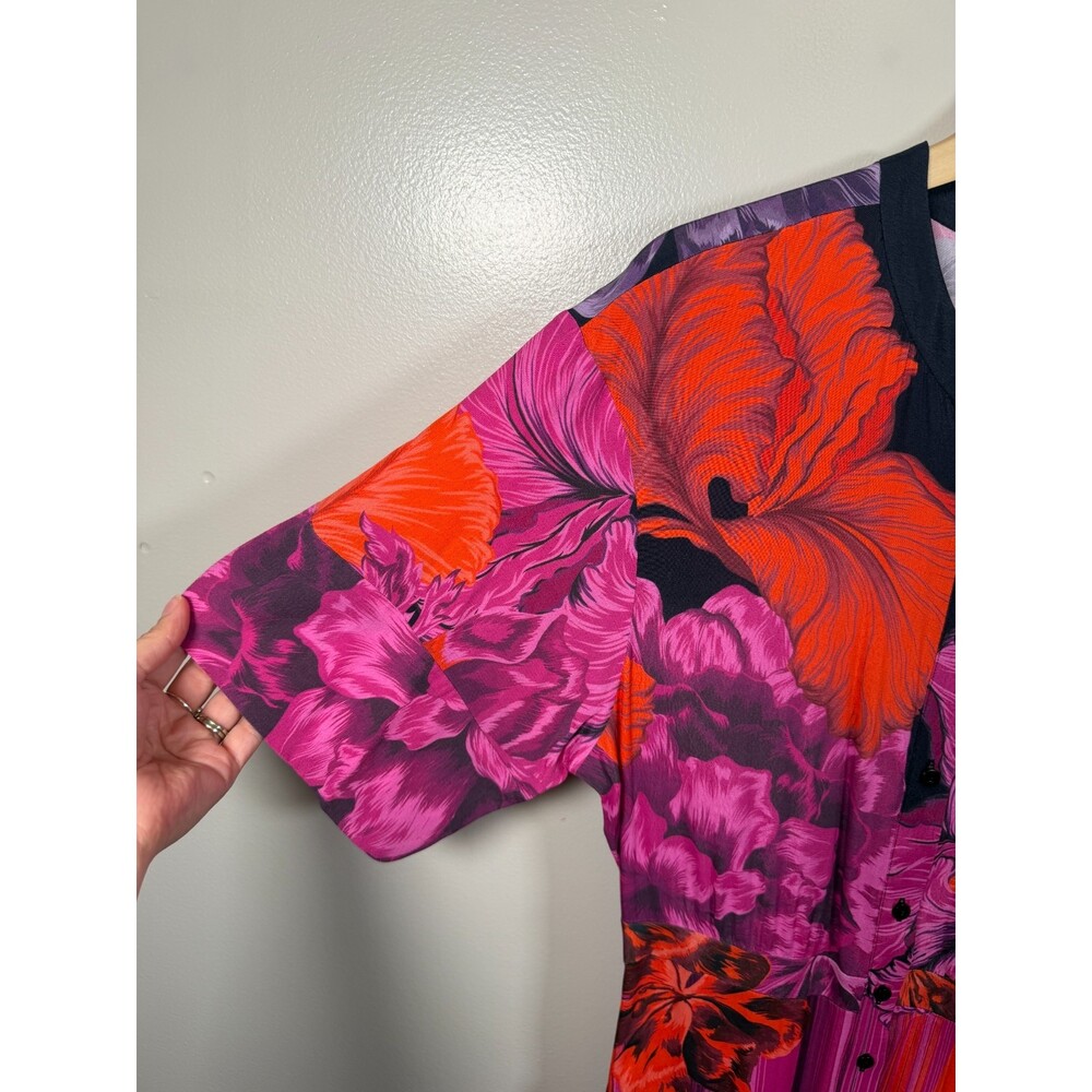 The Kit Cobie Shirt Dress Size 10 Maxi Striped Iris Art to Wear Abstract Floral - Picture 7 of 12